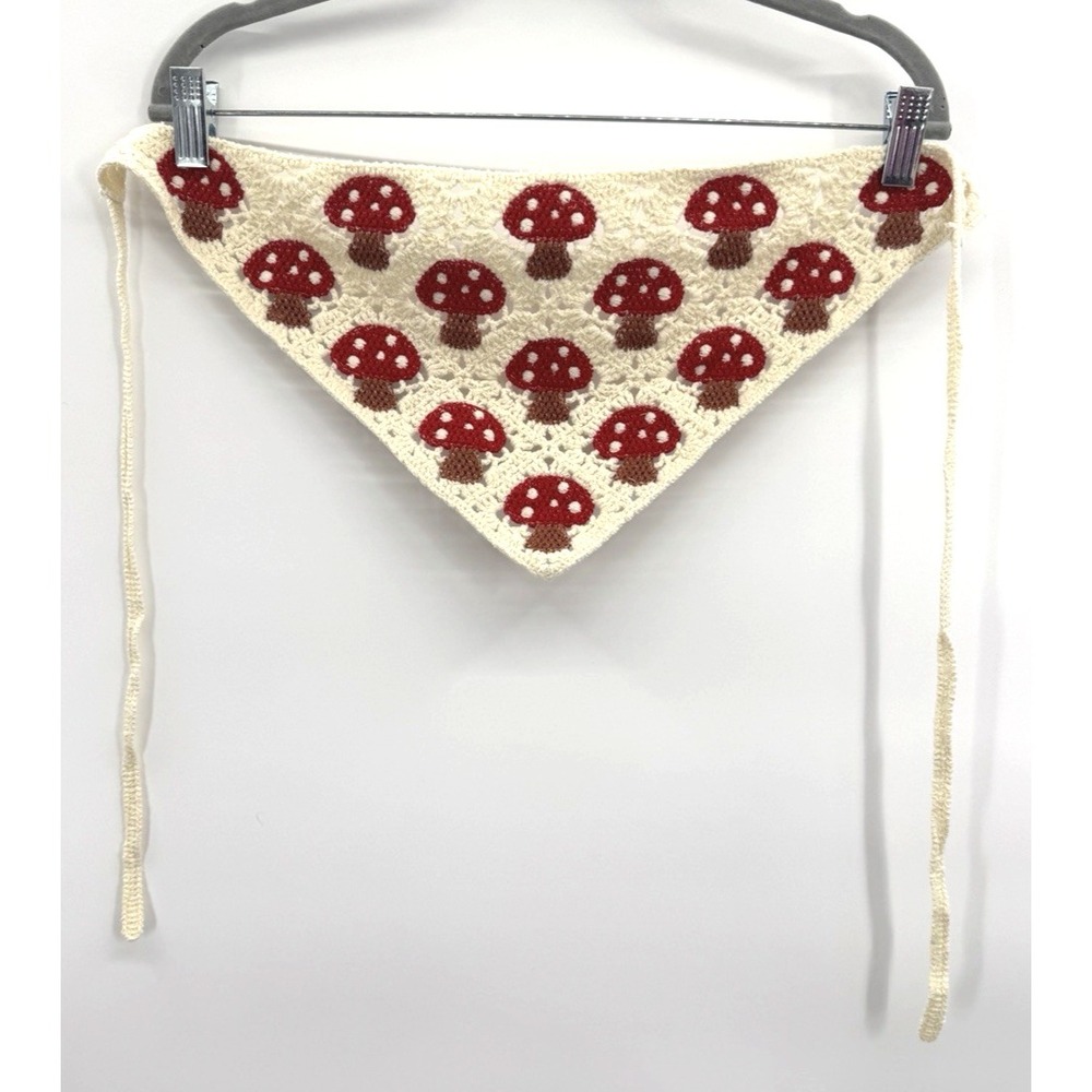 Crochet Head Scarf Kerchief Triangle Tie Mushroom Hippie Boho Retro 70s Fairy